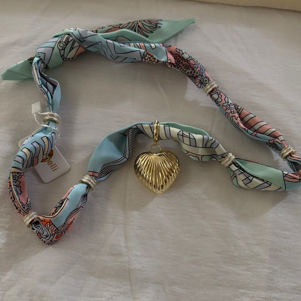 Elegant Pastel Scarf with Gold Heart Pendant necklace